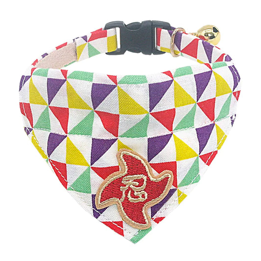 PetSoKoo Japan Ninja Bandana Cat Collar with Bell.100% Cotton.Windmill Pattern. Cute Breakaway Girl Cat Collar.SoftYellow