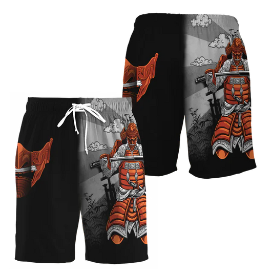 3D Samurai and Dragon Tattoo All Over Printed Shorts