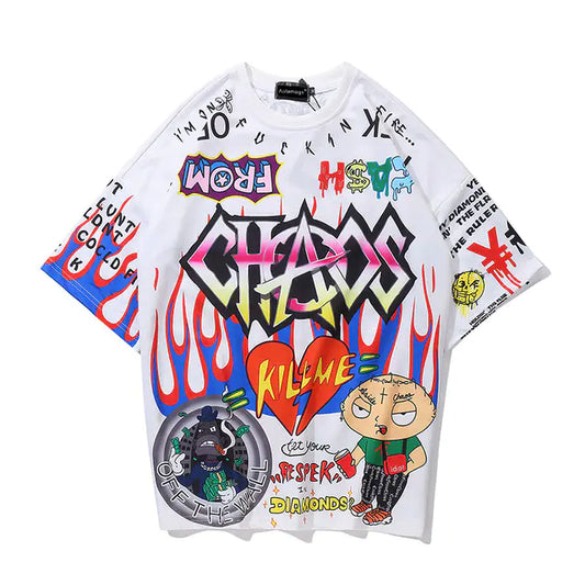 Men's Loose Fit Graffiti Print Short Sleeve T-Shirt