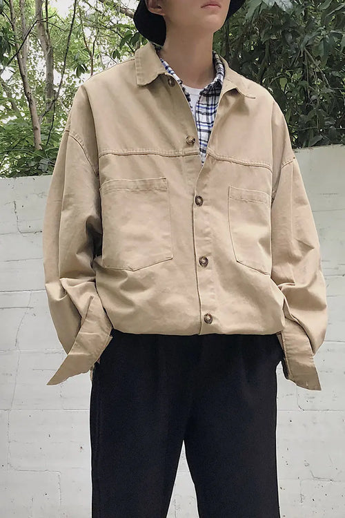 Men's Japanese Style Loose Cotton Shirt Jacket