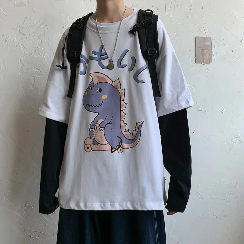 Men's Cartoon Print Long Sleeve T-Shirt - Loose Fit