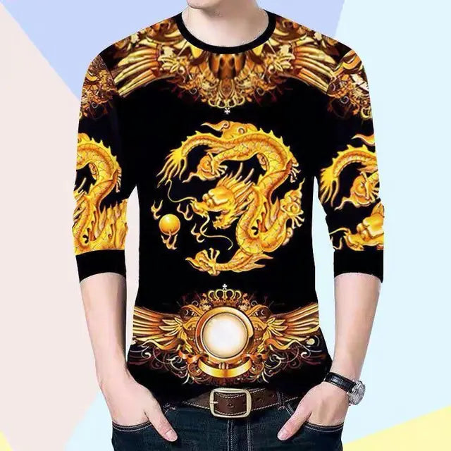Men's 3D Printed Dragon Tiger EagleLong Sleeve T-Shirt