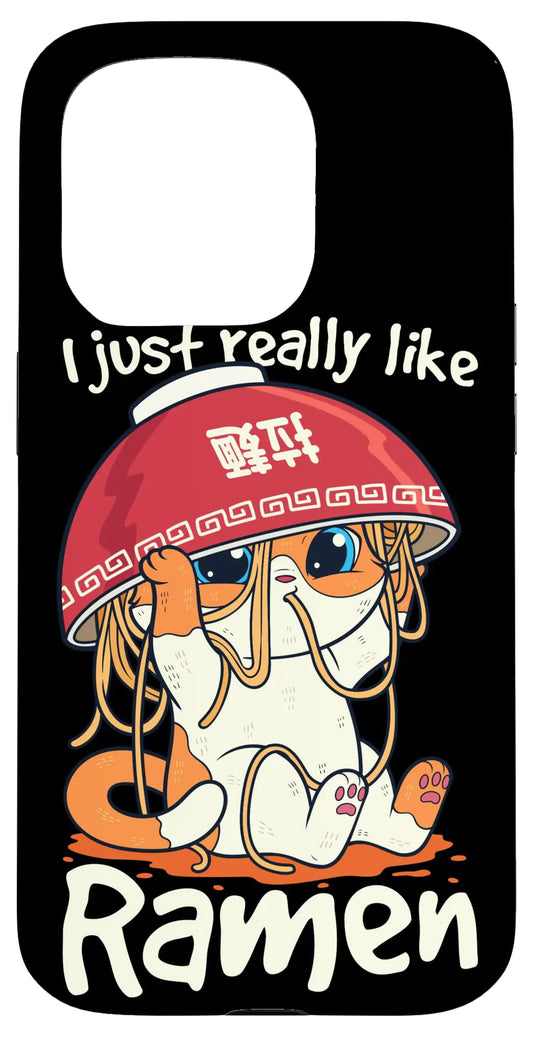iPhone 15 Pro Kawaii Cute Anime Cat Girl Otaku Japanese Ramen Noodles Case