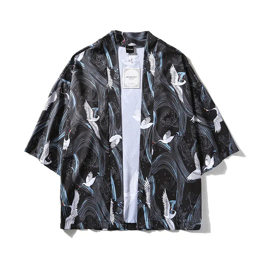 Japanese Vintage Dark Ukiyo-e Kimono Cardigan (Unisex)