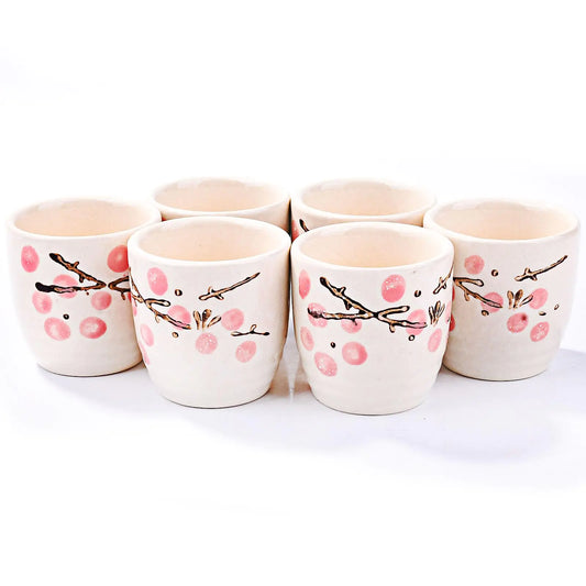 Whitenesser Japanese Ceramic Sake Cups Set of 6 Red Plum Style