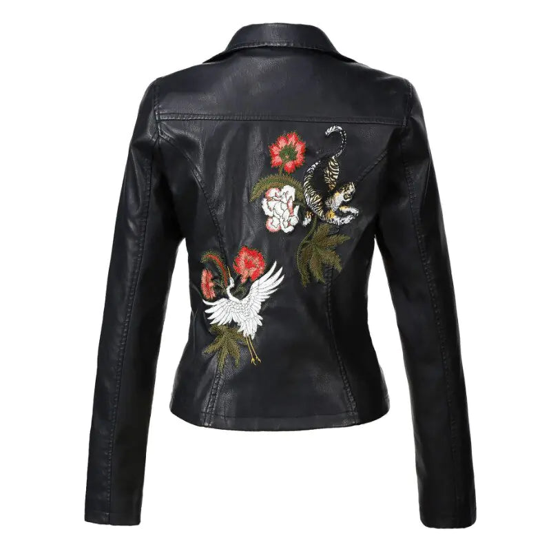 Embroidered Leather Jacket with Floral Design