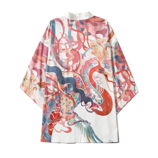 Japanese Retro Ukiyo-e Dragon Hanfu Buttonless Shirt
