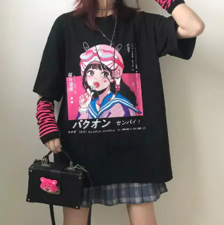 Printed Loose-Fit Short Sleeve T-Shirt for Students