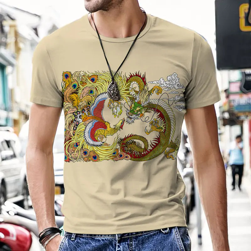 3D Printed Polyester Men's T-Shirt with Dragon Totem