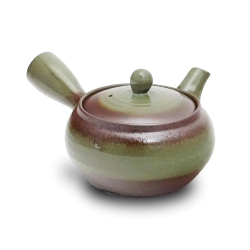 COTONOHA Banko-Yaki Japanese Tea Pot – Traditional Japanese Tea Kettle with Stainless Steel Bottom Strainer – Heat Resistant and Durable Ceramic Teapot for Deep Steamed Tea (Green Brown)