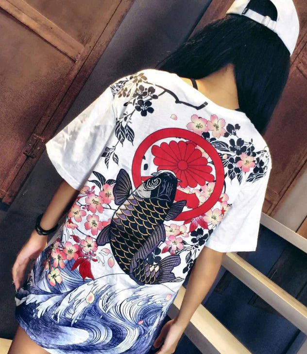 Embroidered Koi Fish T-shirt in Chinese Style