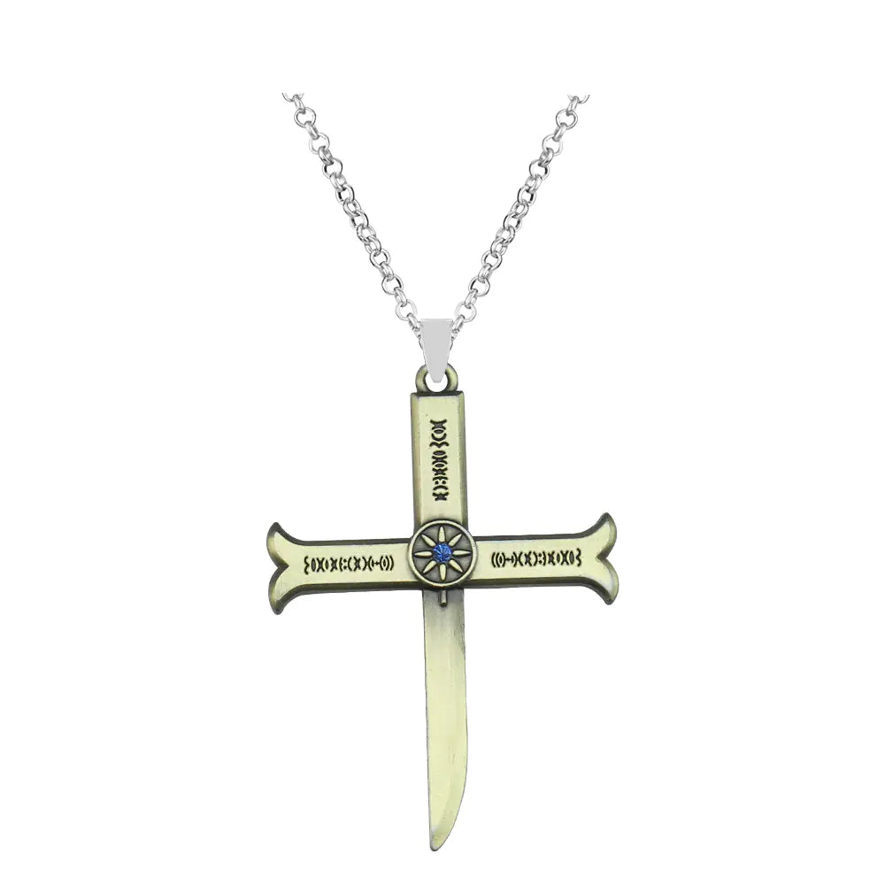Anime Dracule Mihawk Necklace Cross Sword Pendant