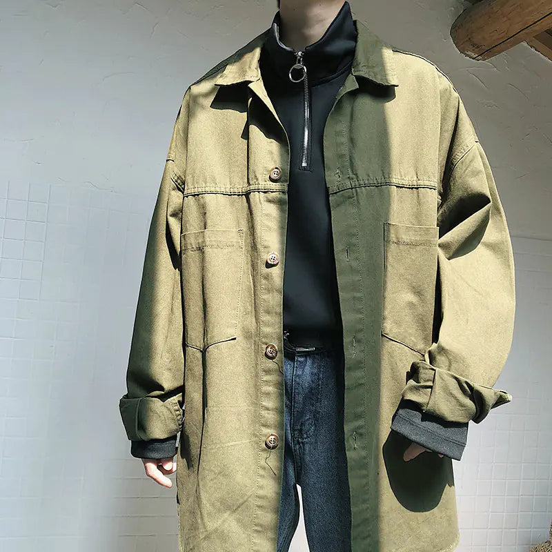 Men's Japanese Style Loose Cotton Shirt Jacket