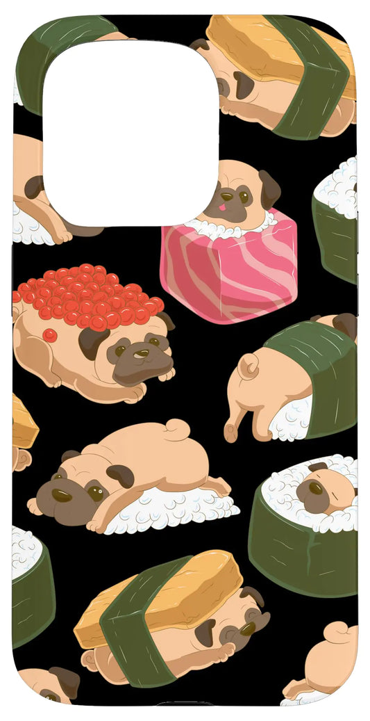 iPhone 15 Pro Funny Japanese Kawaii Pug Sushi Case