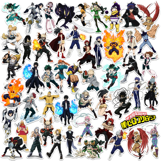 My Hero Academia Character 50ct Vinyl Large Deluxe Stickers Variety Pack - Laptop Water Bottle Scrapbooking Tablet Skateboard Indoor/Outdoor