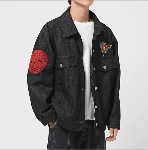 Japanese Style Men's Embroidered Casual Denim Jacket