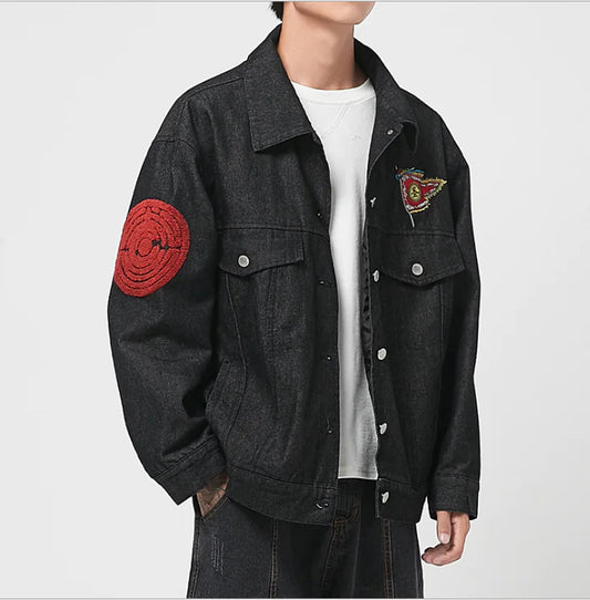 Japanese Style Men's Embroidered Casual Denim Jacket