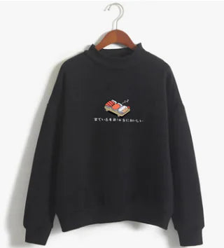 Sushi Print Crewneck Fleece Sweat Shirt
