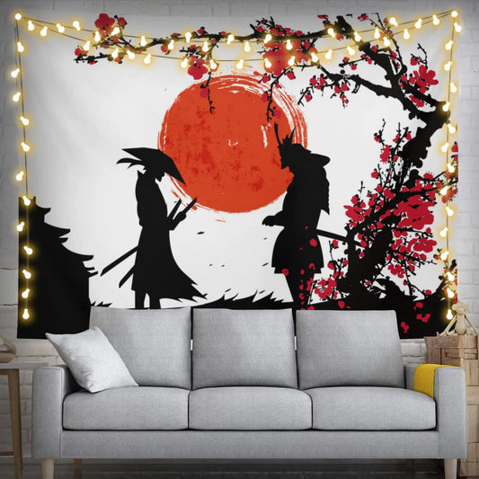 feelacle Japanese Tapestry Anime Samurai Tapestry 80" X 60" Cherry Blossom Japanese Style Wall Hanging Party Decorations Home Decor For Bedroom Living Room Dorm (200 X 150cm)