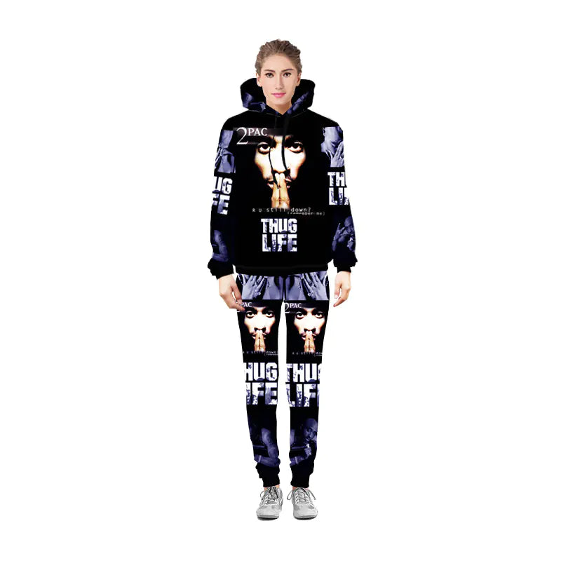 Emoji Sweatpants & Hoodie, 2Pac Hip Hop Joggers