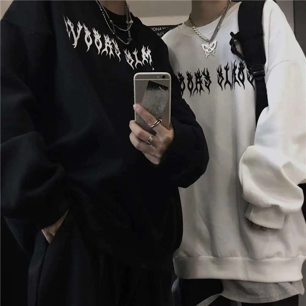 Retro Punk Anime Printed Hoodie for Girls