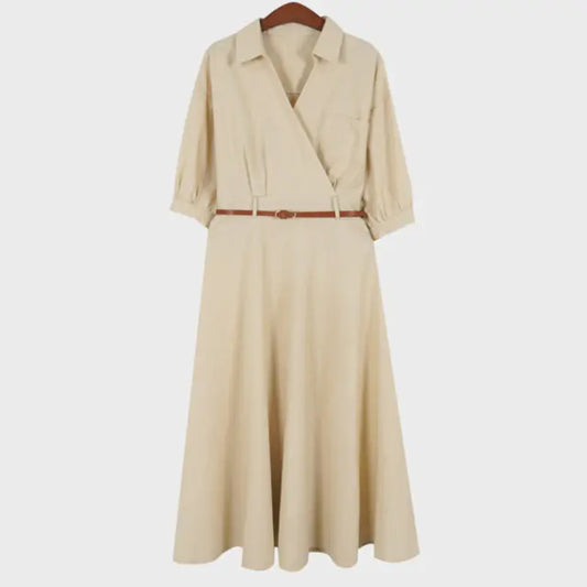 Japan Style Women Chic Casual Mini Shirt Dress with Belt