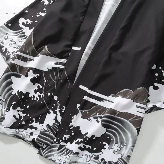 Japanese Vintage Dark Ukiyo-e Kimono Cardigan Coat