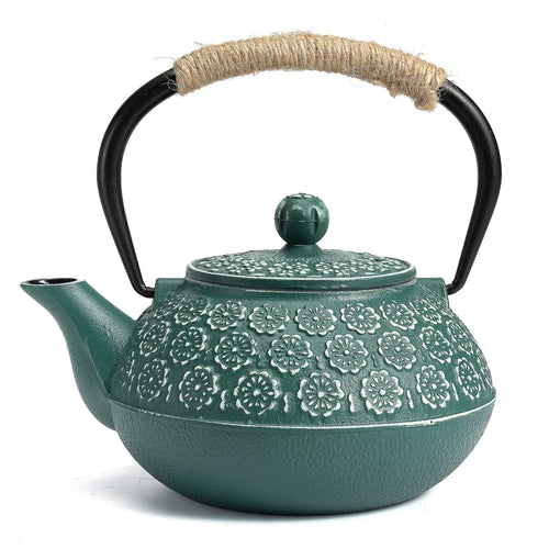 Sotya Cast Iron Teapot 30oz/900ml Japanese Tetsubin Tea Pot with Infuser for Loose Leaf and Tea Bags Tea Kettle Coated with Enameled Interior for Stove Top Dark Green