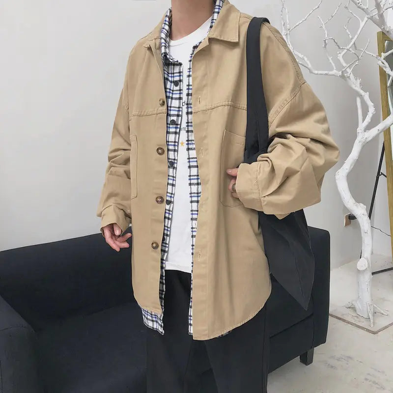 Men's Japanese Style Loose Cotton Shirt Jacket