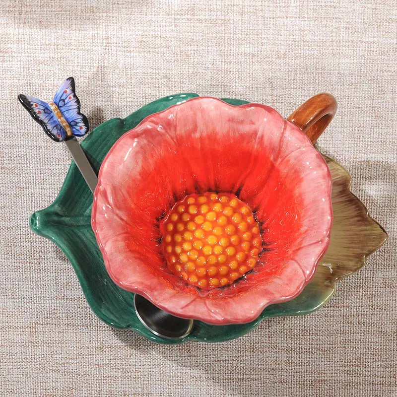 Creative Rose Ceramic Tea Cup Set