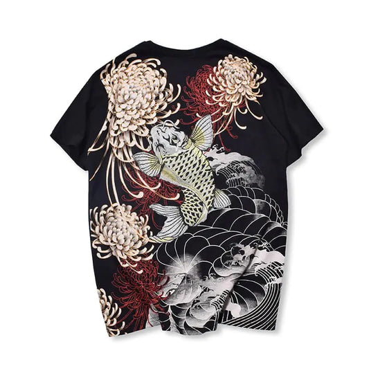 Japanese Yokosuka Embroidery Ukiyo-e T-shirt for Men