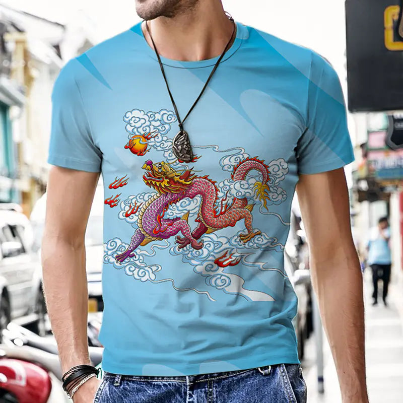 3D Printed Polyester Men's T-Shirt with Dragon Totem