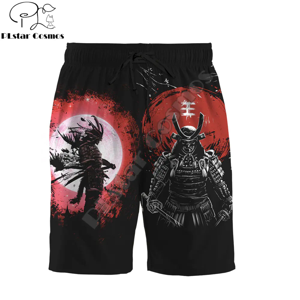 3D Samurai and Dragon Tattoo All Over Printed Shorts