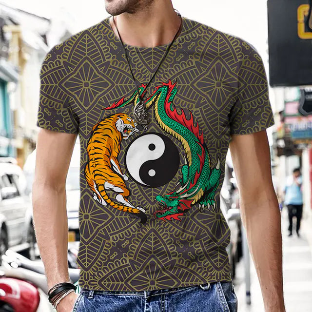 3D Printed Polyester Men's T-Shirt with Dragon Totem