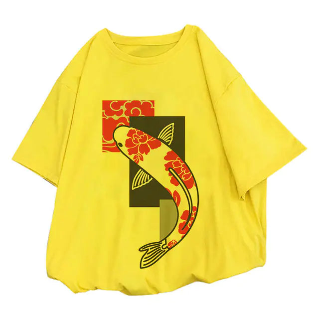 Japan Koi Fish Graphic Print T-shirt for Women