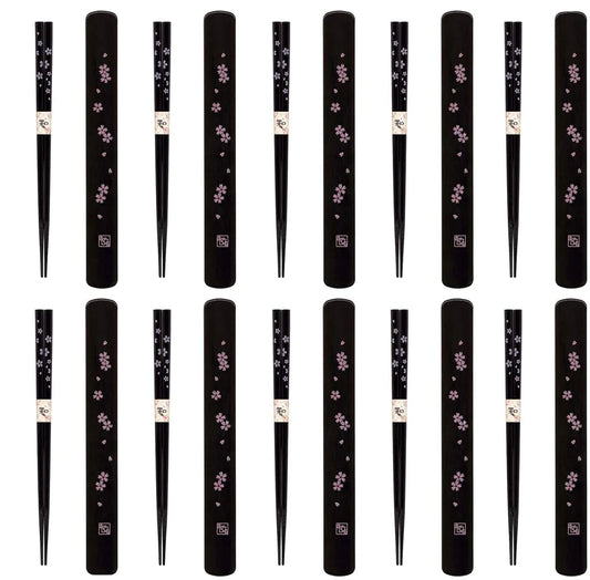 JapanBargain 3643 Portable Chopsticks with Case Reusable Chinese Korean Japanese Bamboo Travel Chop Sticks Utensil Dishwasher Safe Made in Japan Sakura Pattern Set of 10