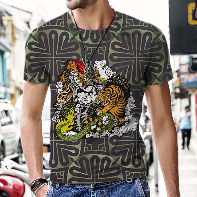 3D Printed Polyester Men's T-Shirt with Dragon Totem