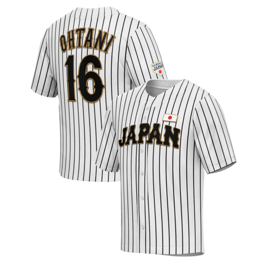 GHOSTWEAR UNLC Mens Ohtani 16# Japan Baseball Jerseys Pinstriped White – Stitched Letters & Numbers Authentic Fan Apparel Breathable Polyester X-Large