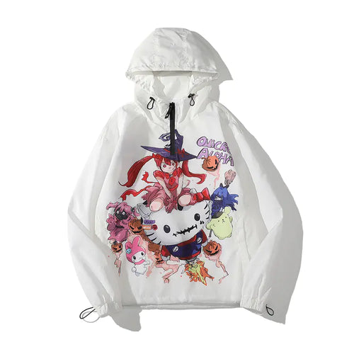 Anime Cartoon Printed Hooded Windbreaker Jacket