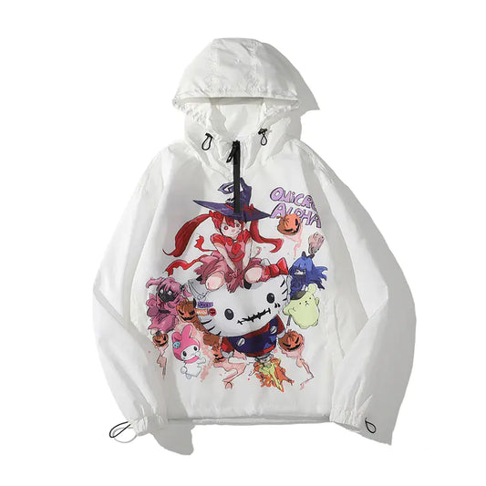 Anime Cartoon Printed Hooded Windbreaker Jacket