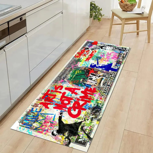 JUST BREATHE Graffiti Abstract Runner Rug Follow Your Dreams Pop Art Rugs Street Art Cool Rug Inspiring Area Rug Money Rug One Million Dollar Rug Bathroom Rug Bedroom Rug Home Office 59"x24"