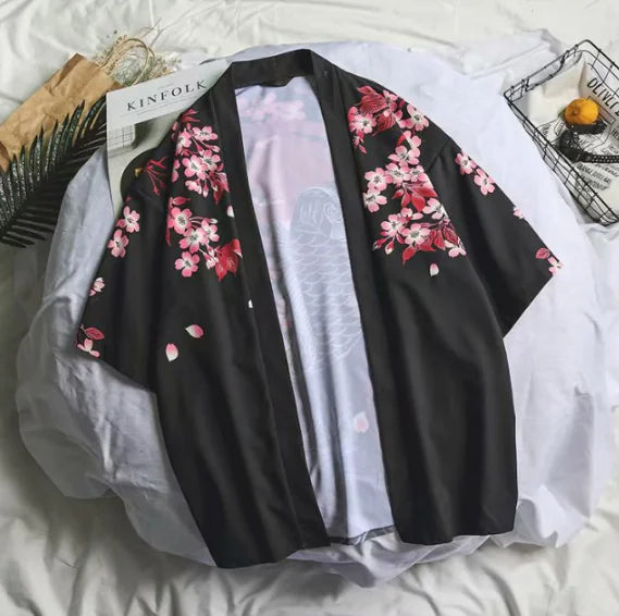 Loose-Fit Vintage Ukiyo-e Kimono Shirt for Men
