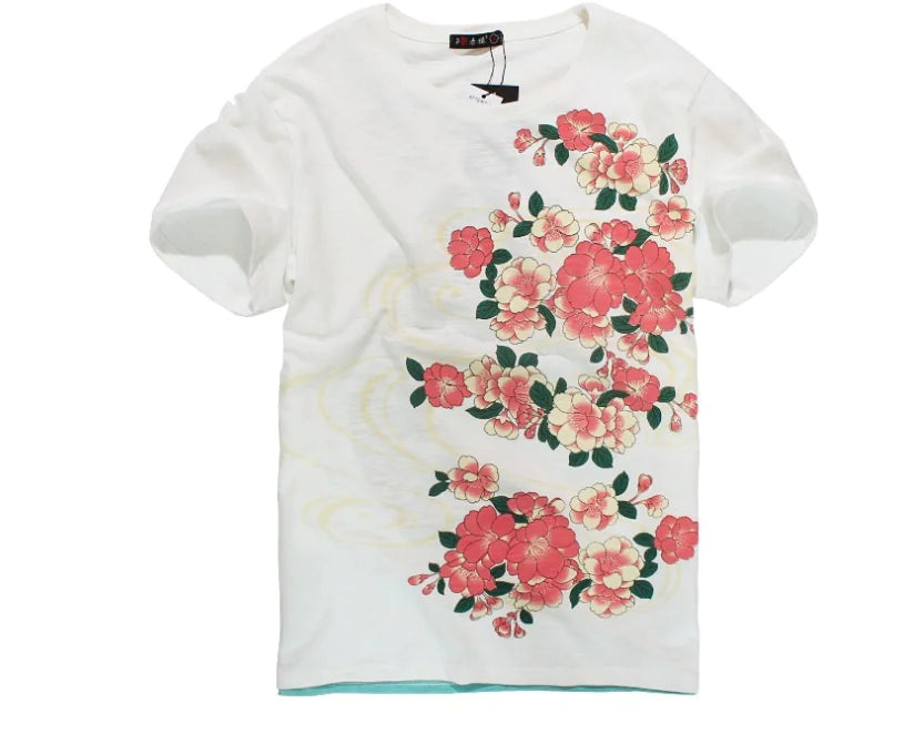 Embroidered Koi Fish T-Shirt with Short Sleeves