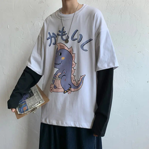 Men's Cartoon Print Long Sleeve T-Shirt - Loose Fit