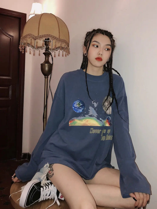 Casual Long Sleeve Harajuku Couples Autumn Tops