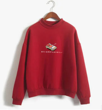 Sushi Print Crewneck Fleece Sweat Shirt
