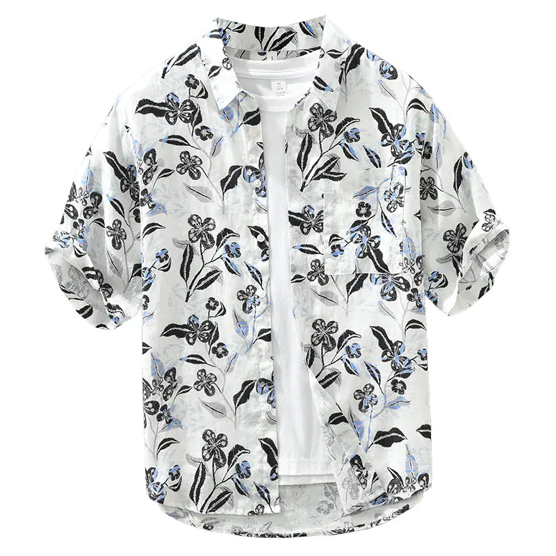 Men's Casual Short Sleeve Linen Shirt - Japanese Style