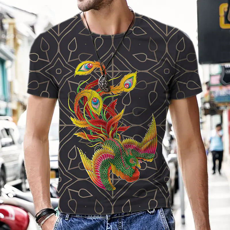 3D Printed Polyester Men's T-Shirt with Dragon Totem