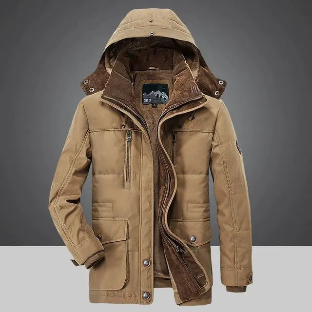 Warm Hooded Men's Winter Jacket - Medium Length Parka
