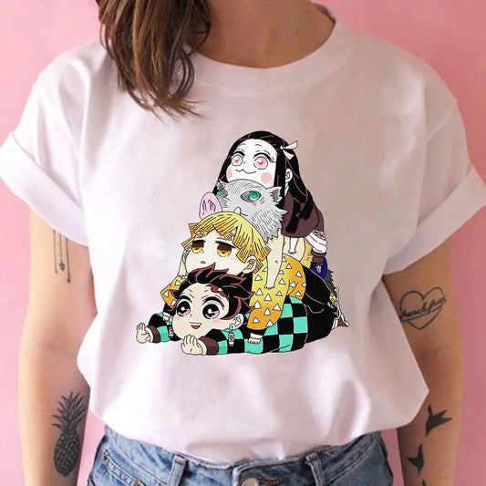 Demon Slayer Women's Printed White T-Shirt